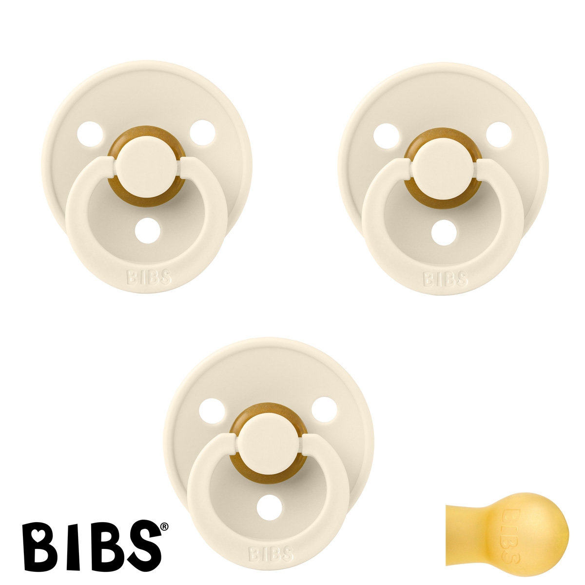 BIBS Colour Sutter med navn str2, 3 Ivory, Runde latex, Pakke med 3 sutter